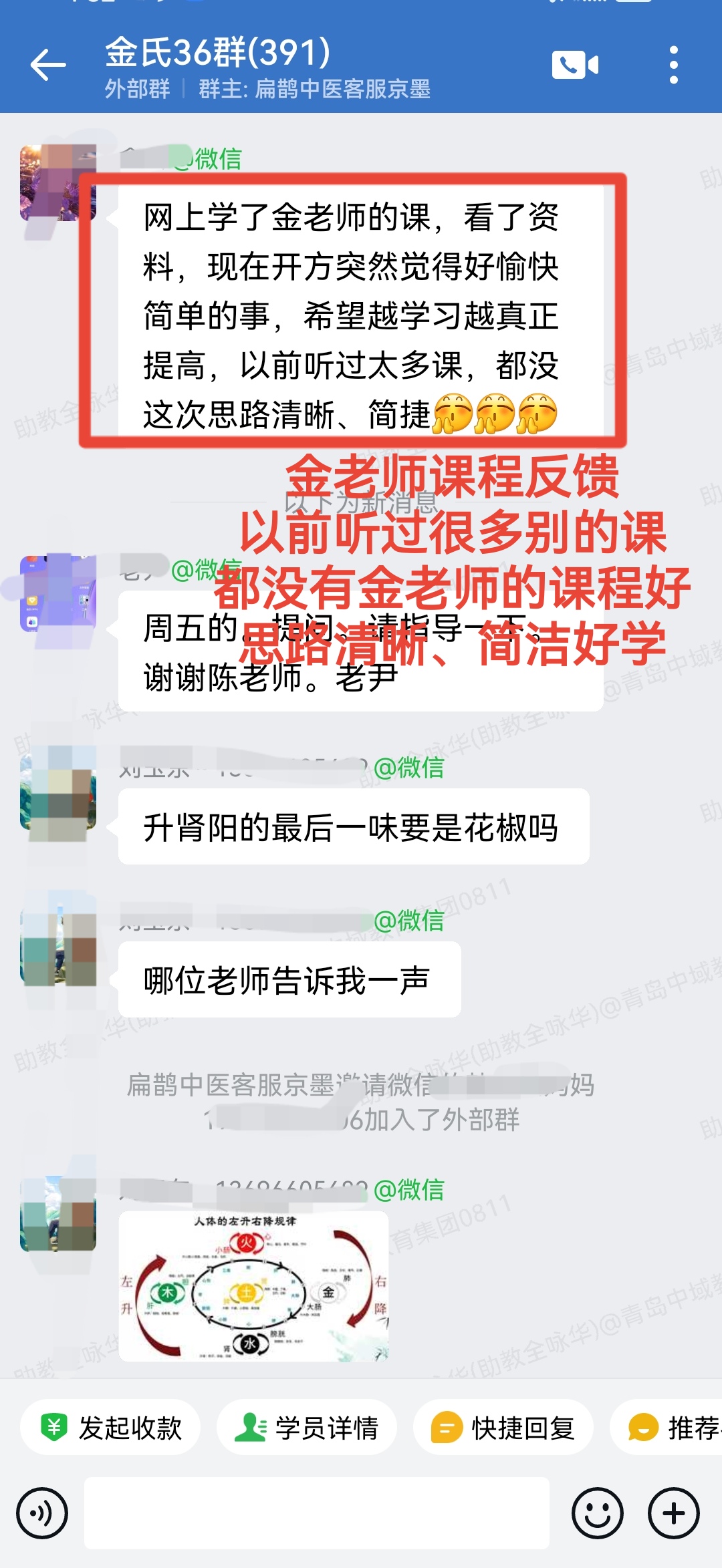 金氏五行升降中医课程学员反馈:金老师的课程思路清晰,简洁好学,学完之后觉得开方是个很愉快的事! 金氏五行升降中医课程学员反馈:金老师的课程思路清晰,简洁好学,学完之后觉得开方是个很愉快的事!